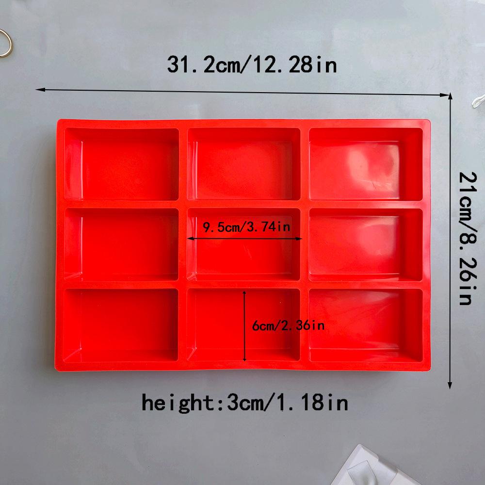 9-Cavity Rectangular Silicone Mold for Cake, Soap, Incense, DIY Chocolate