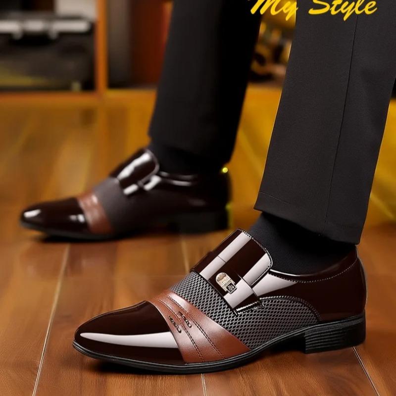 Men's Casual Leather Shoes Luxury Business Dress Shoes Fashion Pointed Toe Patent Leather Shoes Classic Slip-On Loafers Oxfords