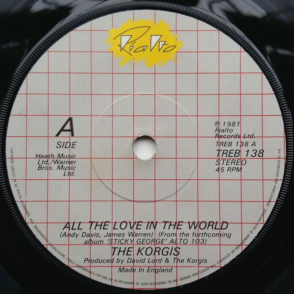 

7-дюймовая пластинка KORGIS All The Love In The World TREB138 Rialto 1981 UK Dance Electronica Б/у