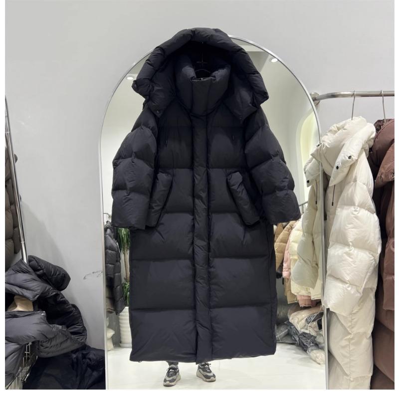 

Пуховик для поездок, универсальная термоодежда выше колена, с капюшоном, свободного кроя, стеганый, одежда из утиного пуха, партия M