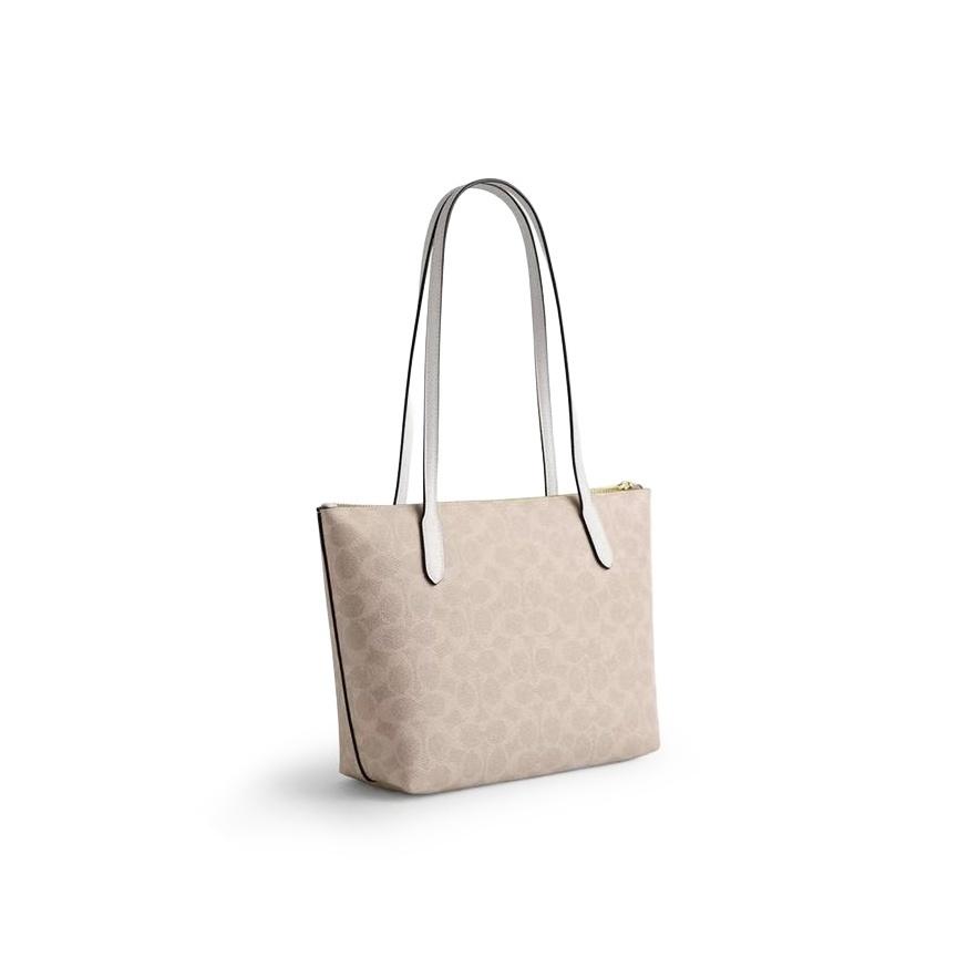COACH Fiona 24 brand print metal logo tote bag shopping bag handbag synthetic leather shoulder bag medium female beige