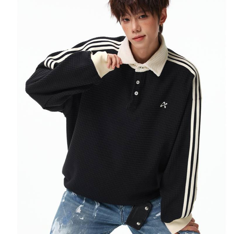 Casual Mens Fall Sweatshirt With Color Block Collar And Drawstring Hem For Youth Fashion