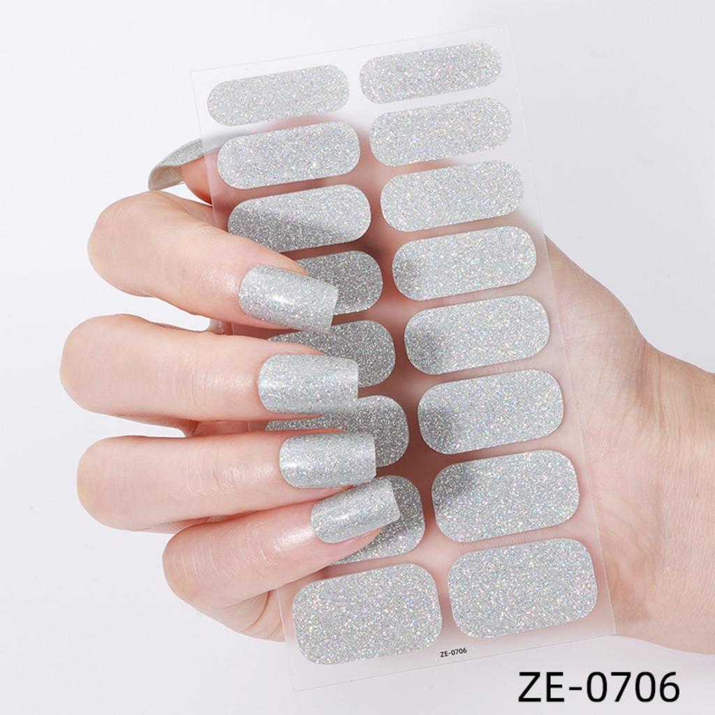16Tips Full Cover Nail Stickers DIY Nail Polish Strips Sparkling Glitter Self Adhesive Nail Art Stickers Manicure Decoration