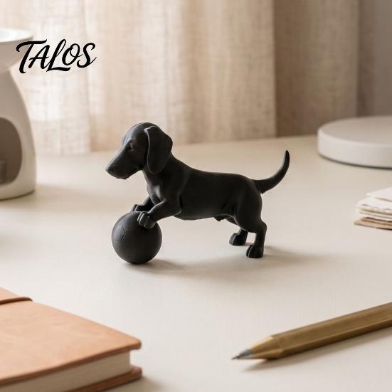 Industrial Style Home Accents Mini Dachshund Football Figurine, Matte Black 3D Printed Statue, Pet Owner Keepsakes Modern Minimalist Ornament