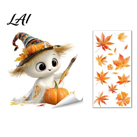 Cute Ghost Pumpkin Decals Autumn Ghost/Gnome Static Glass Sticker PVC Waterproof Maple Leaves Window Removable Party Supplies Decal Cling