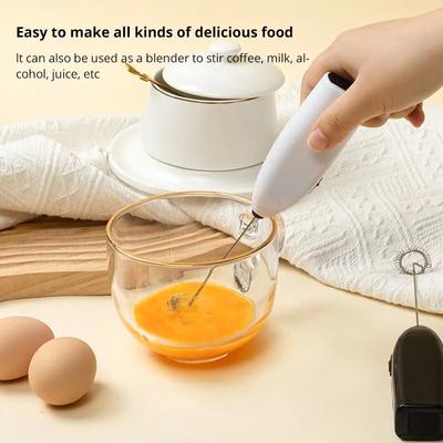 1Pc White Electric Egg Beater Milk Frother For Coffee Household Kitchen Mini Stainless Steel Coffee Milk Tea Blender Kitchentool