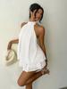 Women's Halter Neck Sleeveless Mini Dress Loose Fit High Waist Elegant Solid Chiffon Casual Beach Party Short Dress