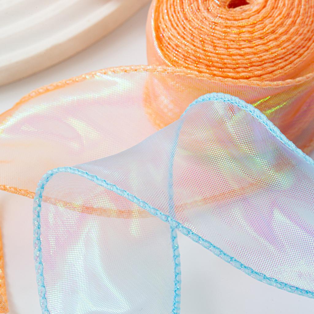 Iridescent Wavy Fish‑Tail Tulle Ribbon, Colorful Lace Yarn Tape for Flower Packaging Bow Making and Floral Art Decoration