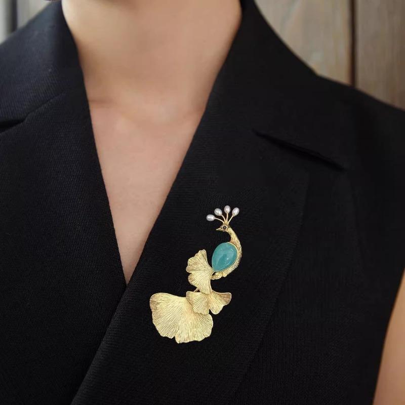 Blue Crane Brooch - Elegant Peacock Enamel Brooch - Luxurious Accent Pin