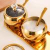 Practical Spices Jar Set with Serving Spoons Stainless Steel Spices Jar Set 3 Sections with Lid and Tray for Serving