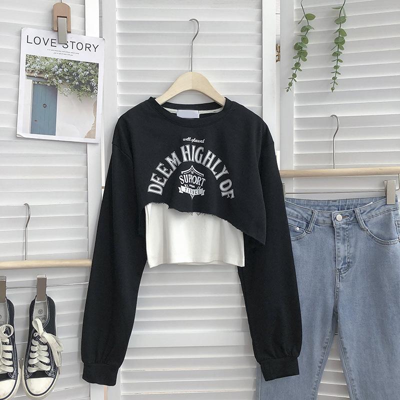 Female Student Hoodie Thin Loose Short Two-piece Vest Top