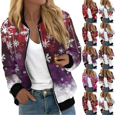 Jackets For Women Long Sleeve Lightweight Zip Up Cropped Fashion Christmas Print Outerwear Casual Quilted Jackets Whith Pockets