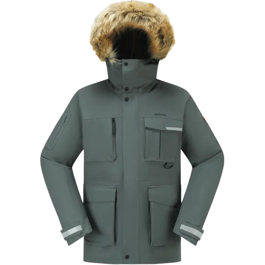 Decathlon SH900 Goose Down Comfortable Warm Lightweight Hooded Parka Coats Men's Dark Gray Green