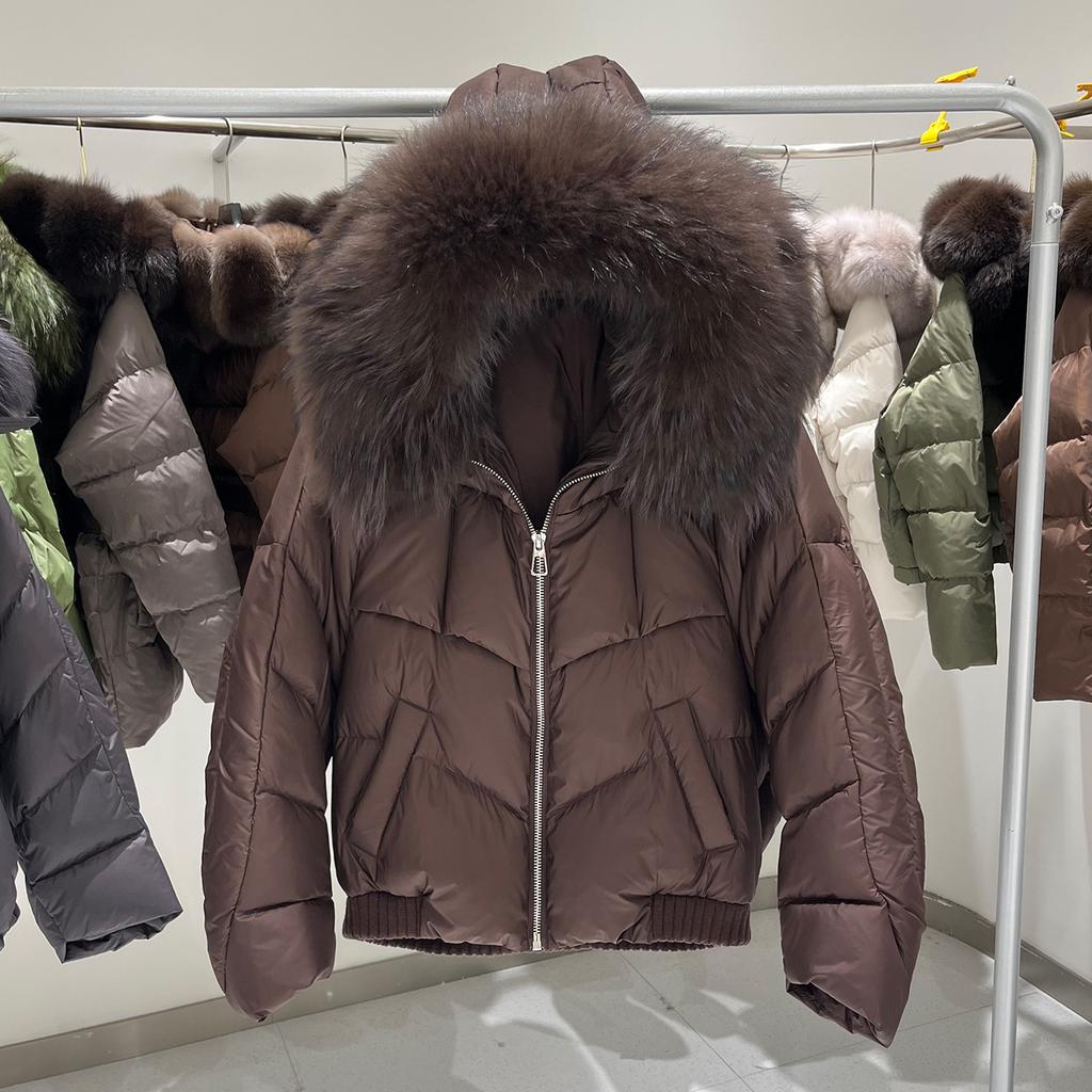 Winter New Natural Fox Fur Collar Hooded White Duck Down Jacket Women's Short Loose Thickened Warm Jacket