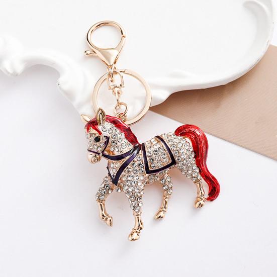Keychain Pendant Sparkling Rhinestones Horse Design Metal Keyring Decorative Key Holder Friends Bag Decoration