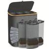 Foldable Bamboo Laundry Hamper with Lid - Oxford Cloth Dustproof Storage Basket