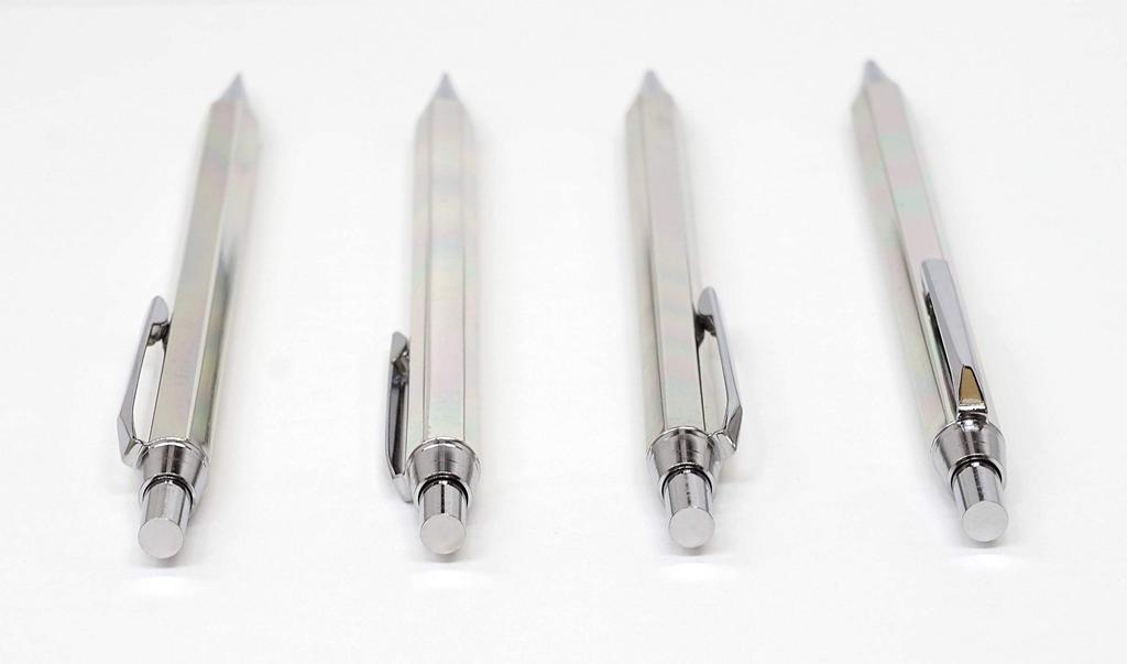 Takizawa Z66 All-Silver Hexagonal Knock Metal Mechanical Pencil with Stylish Synthetic Leather Pen Case Set (3-Pack) T23-LS042-Z66SS-3