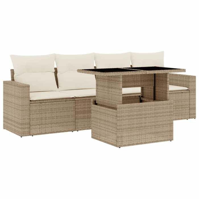 VidaXL Garden Lounge Set with Cushions 5 Pcs Beige Braided Resin 3267098
