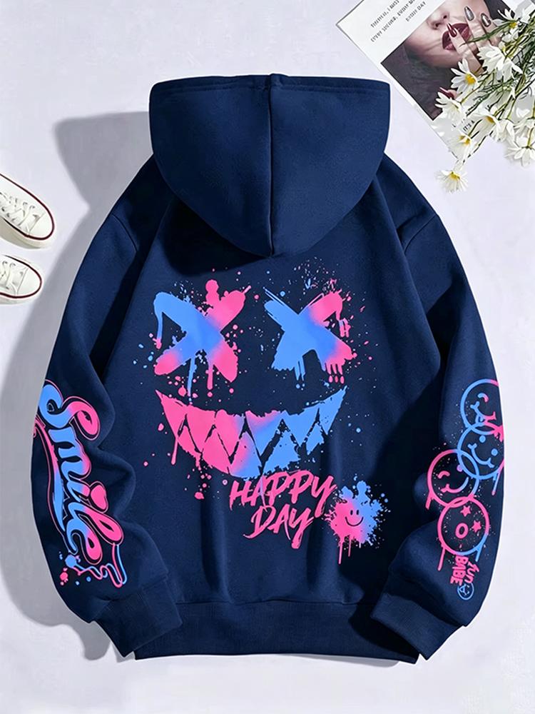 New Autumn Men's Personalized Smiling Face Print Comfortable Breathable Hooded Sweatshirt Outdoor Street Fashion Hooded Sweatshi