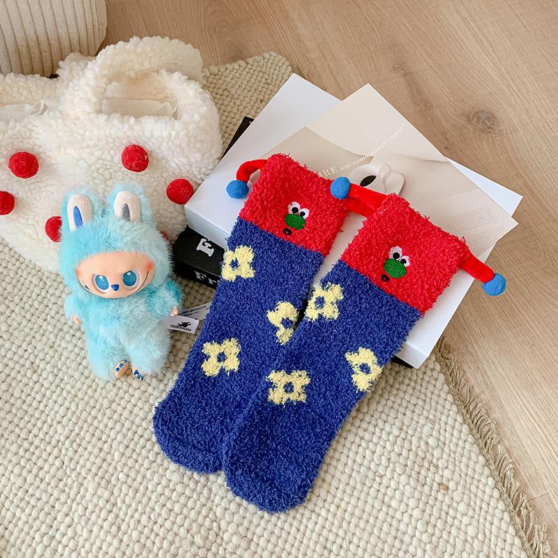 Women's Mid Calf Socks Cartoon Coral Fleece Sleep Socks Thick Warm Cozy Floor Socks For Winter Autumn