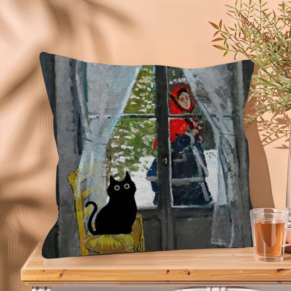 Funny Art Matisse Monet Black Cat Van Gogh Sunflowers Cushion Cover Decorative Pillow Sofa Home Decor Case Pillow Cases