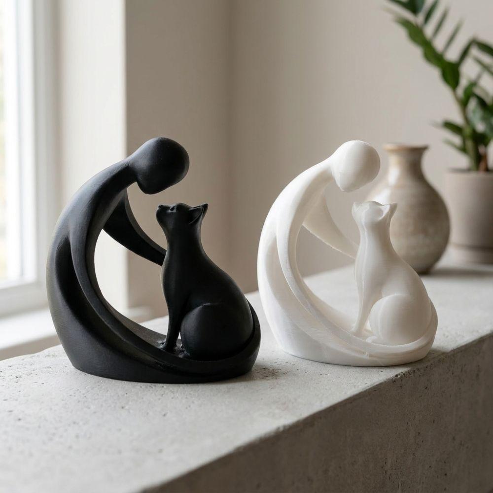 Minimalist Hugging Cat Sculpture 3D Printing Abstract Cat Figurine Living Room