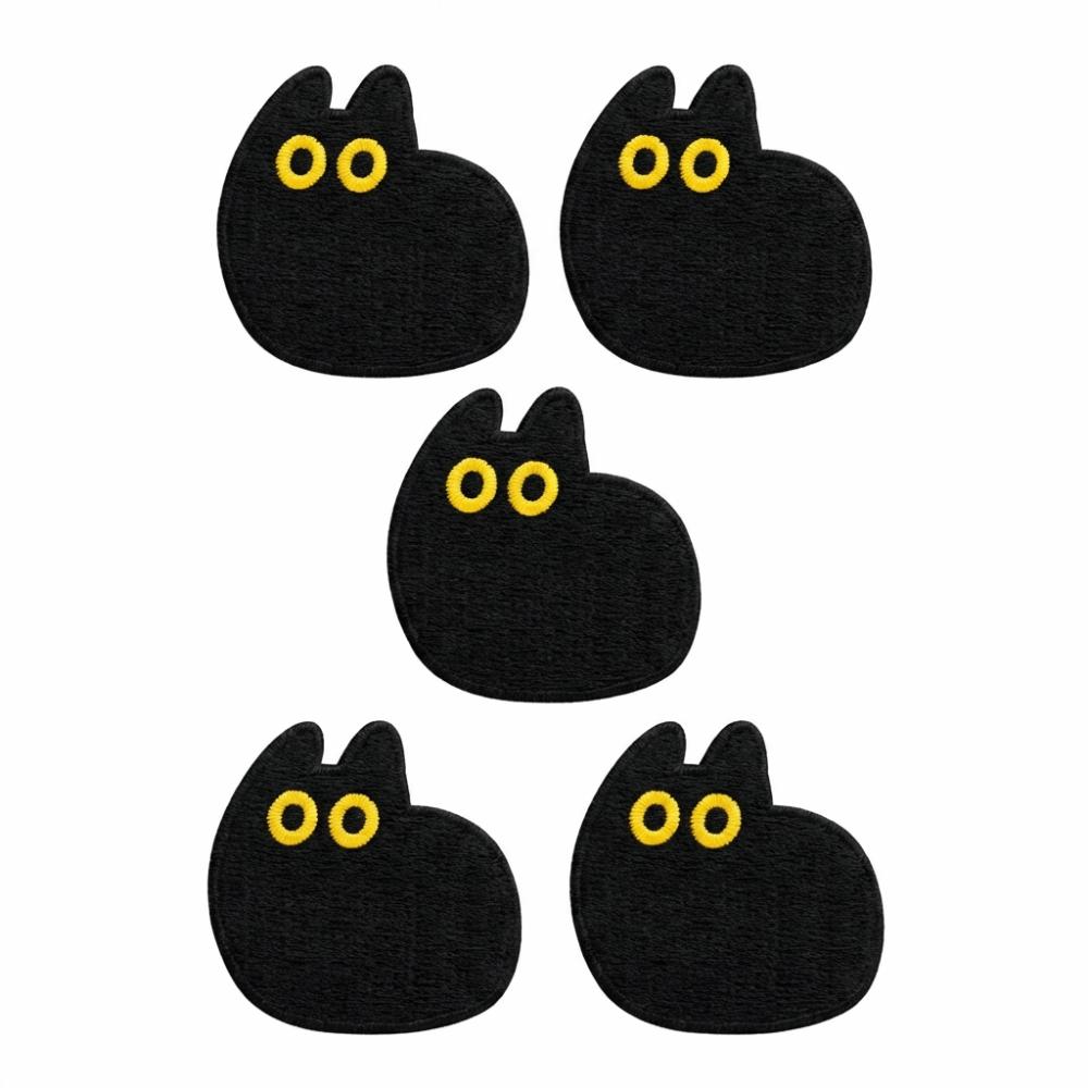 5pcs Self-adhesive Black Cat Embroidered Patch DIY Clothes Stickers Black Animal Clothing Patch Cartoon Cute Clothes Appliques