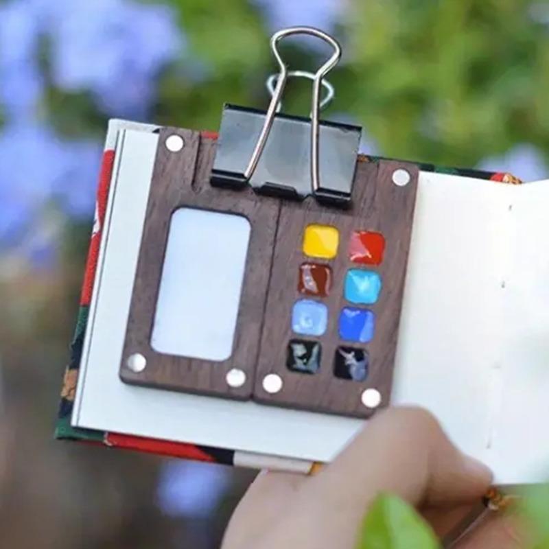 Tragbar Reise Holz Handgefertigt 8 Fächer 0,5ml Aquarellfarbe Palette Ölfarben Tablett Box Leere Box Mini Schwarznuss Farbkasten