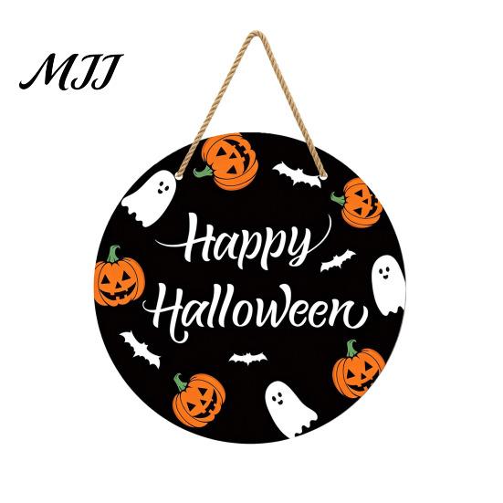 Eye-catching Halloween Sign Hanging Door Sign, Wooden Front Hanger Wreath, Cute Haunted House Ghost Welcome for Porch Wall Indoor Home Decoration