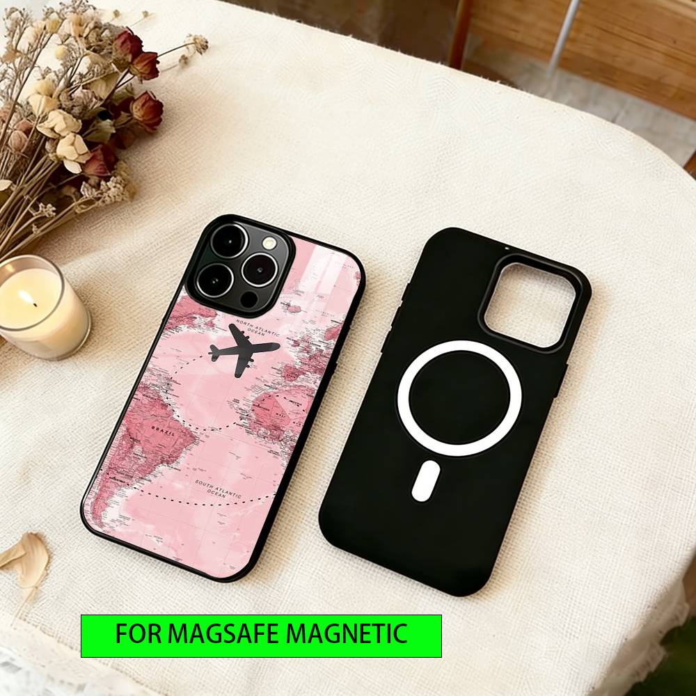 Flugroutenmuster Handyhülle Für iPhone17,16,15,14,13,12,11 Plus,Pro Magnetisch mit Magsafe Kabelloses Laden