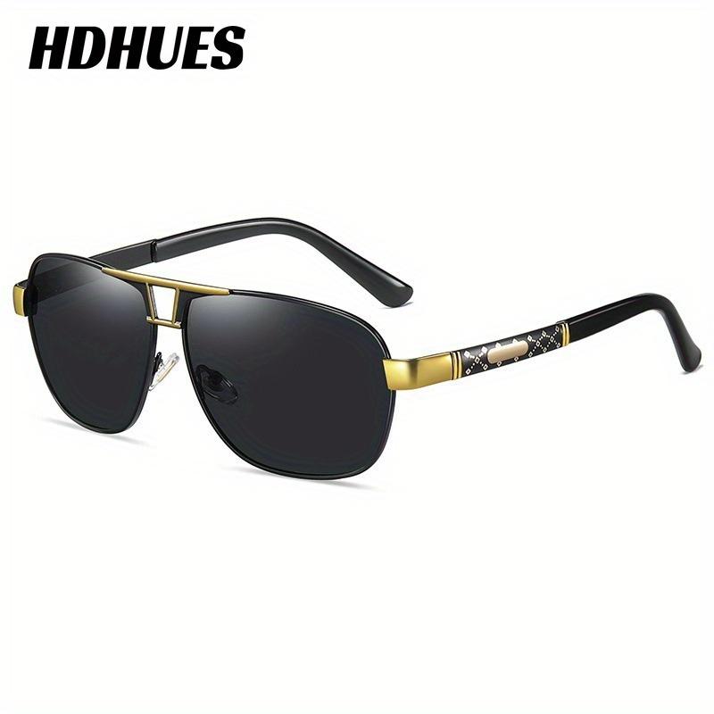 

HdHues Поляризованные модные солнцезащитные очки для вождения унисекс в большой металлической оправе, UV400 чёрный/золотой