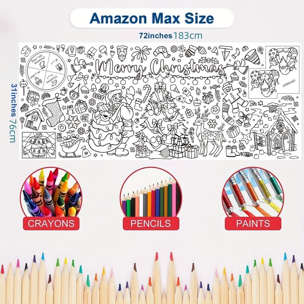 Christmas Graffiti Coloring Poster for Kids, Holiday Gift, Wall Decoration, One-Time Drawing Paper Poster for Children's Party Activities