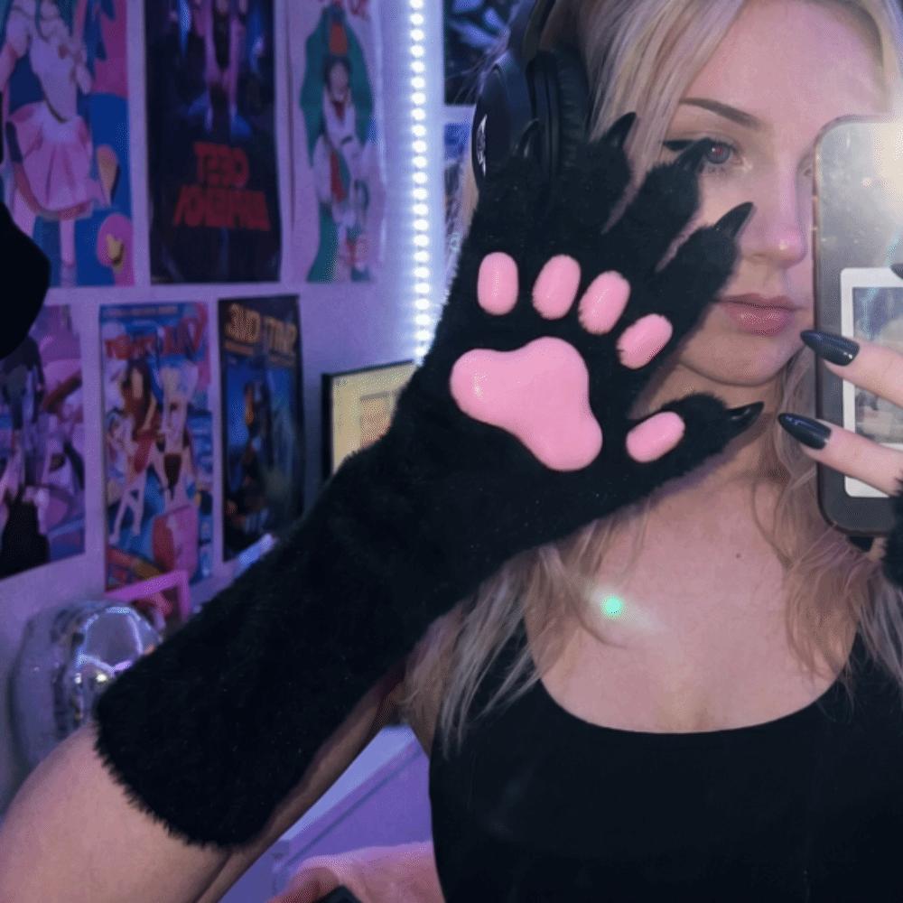 Lange Tierklaue Handhandschuhe Silikon-Pfotenpolster Plüschhandschuhe Neue Katzenklaue Handschuhe Verkleidung