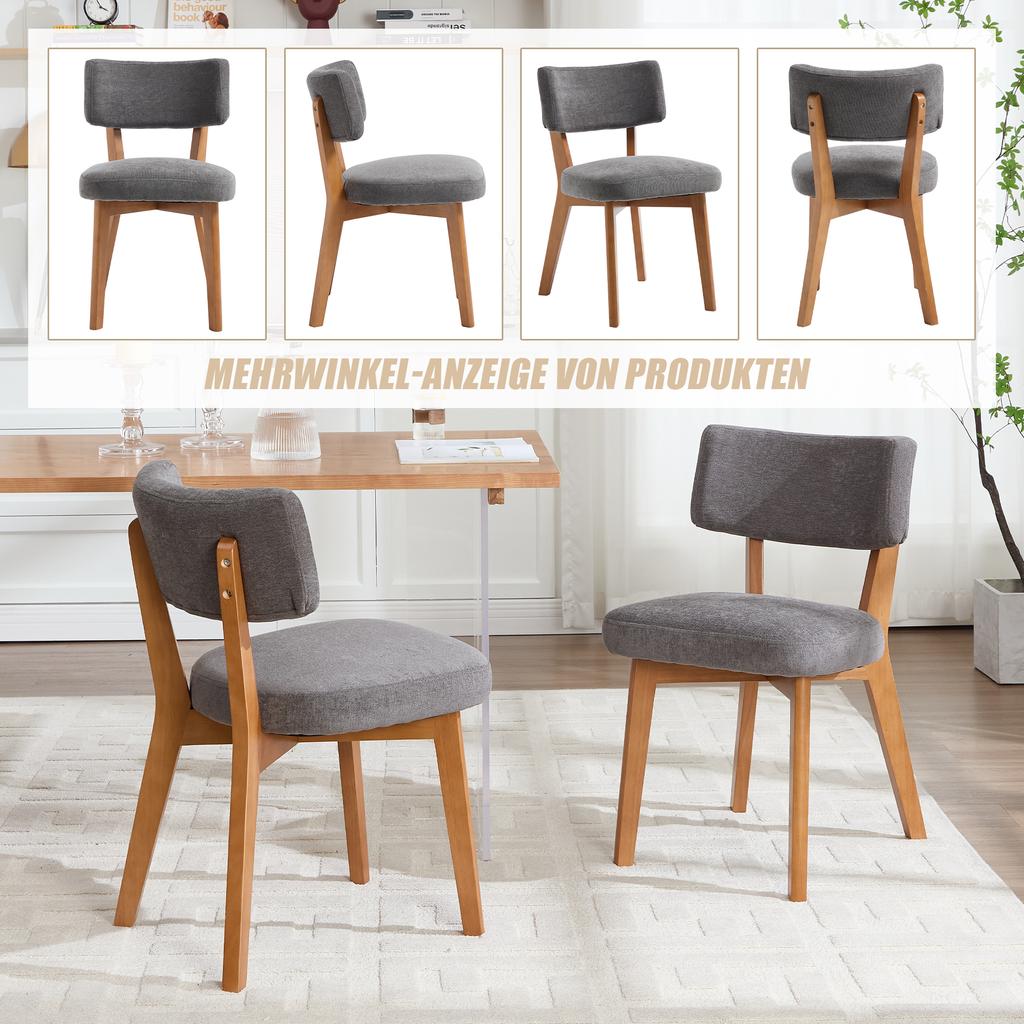 Modern Mid-Century Style Dining Chair Set of 2, Solid Wood Legs Fabric Upholstered Seat for Kitchen, Dining Room or Office (gray Linen Fabric)