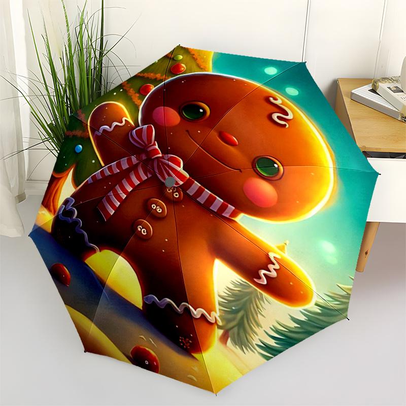 

Gingerbread Man Themed Travel Umbrella 8 Ribs Automatic Opening and Closing,Portable Folding Design,Compact and Stylish Umbrella Suitable