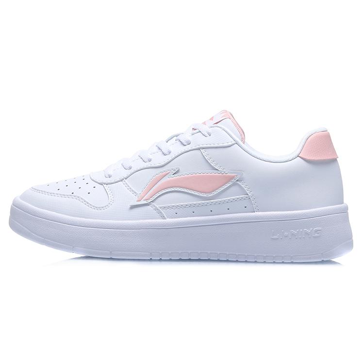 New LiNing Sports Life Collection Anti Slip And Wear Resistant Lightweight Low Top Skateboard Shoes Women's White Pink AGCQ578-3