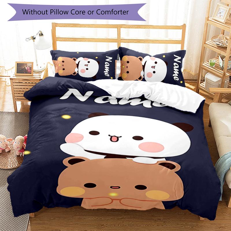 3pcs Custom Name Bubu Dudu Bedding Set Duvet Cover Closure Includes 1 Duvet Cover & 2 Pillowcases for All Seasons Bedroom Decor