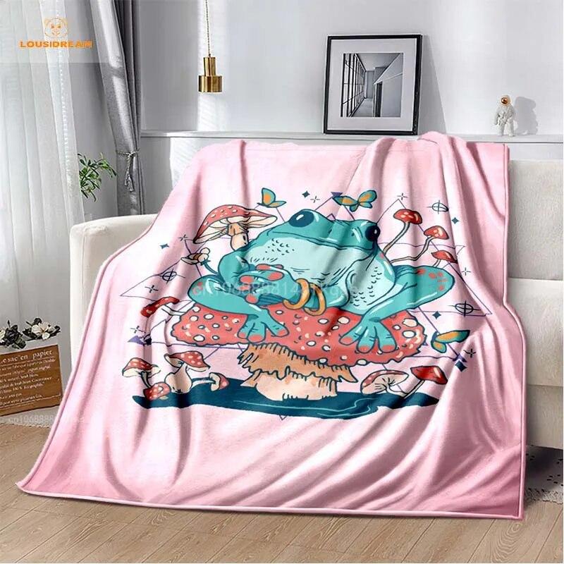 Anime Green Frog Designová deka s velkými očima Měkká přehoz přes postel Plážový teplý cestovní povlak pro děti Chlapci Dívky Dárek