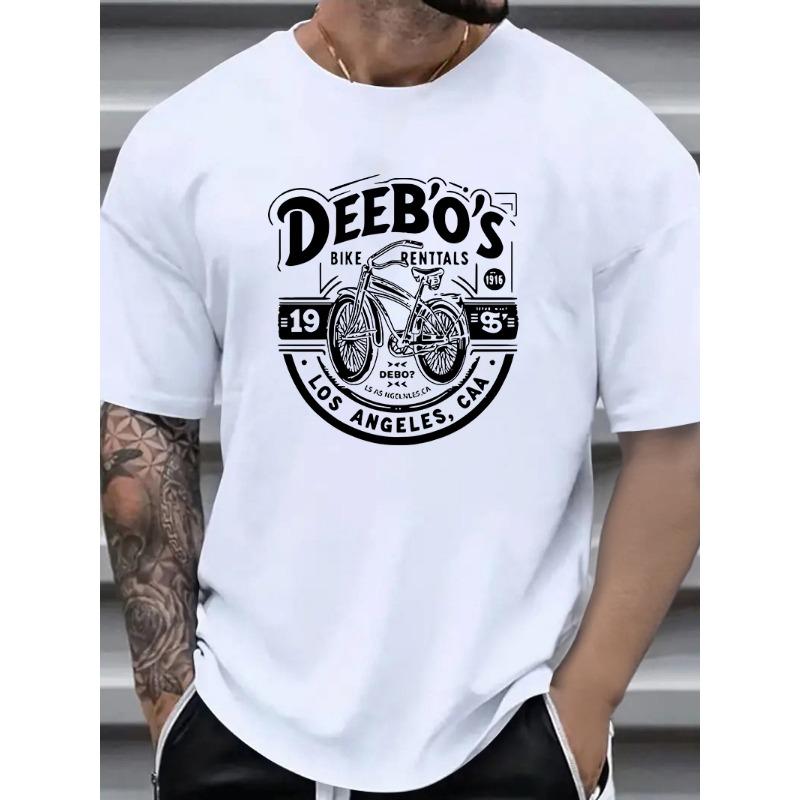 European sizes Men S Bike Rental Graphic T-Shirt - Oversized Crew Neck Tee with DEEBO S LOS ANGELES, Vintage Cycling Design S