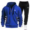 Mens Winter Hooded Tracksuit Long Sleeve Top Pants Set Multi Pockets Casual Sportswear