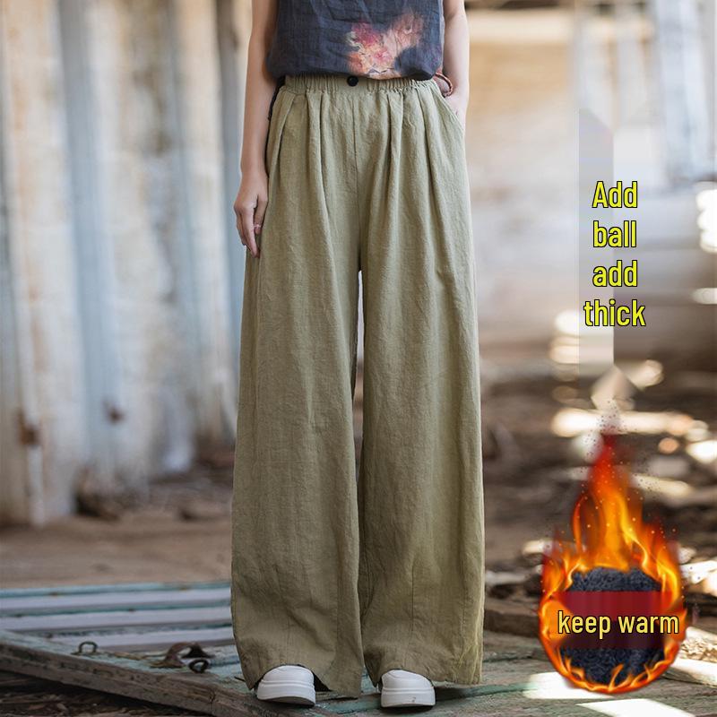 Ramie Cotton Women's Loose Casual Sand Wash Pants - Spring 25 Linen Straight Leg Long Pants 