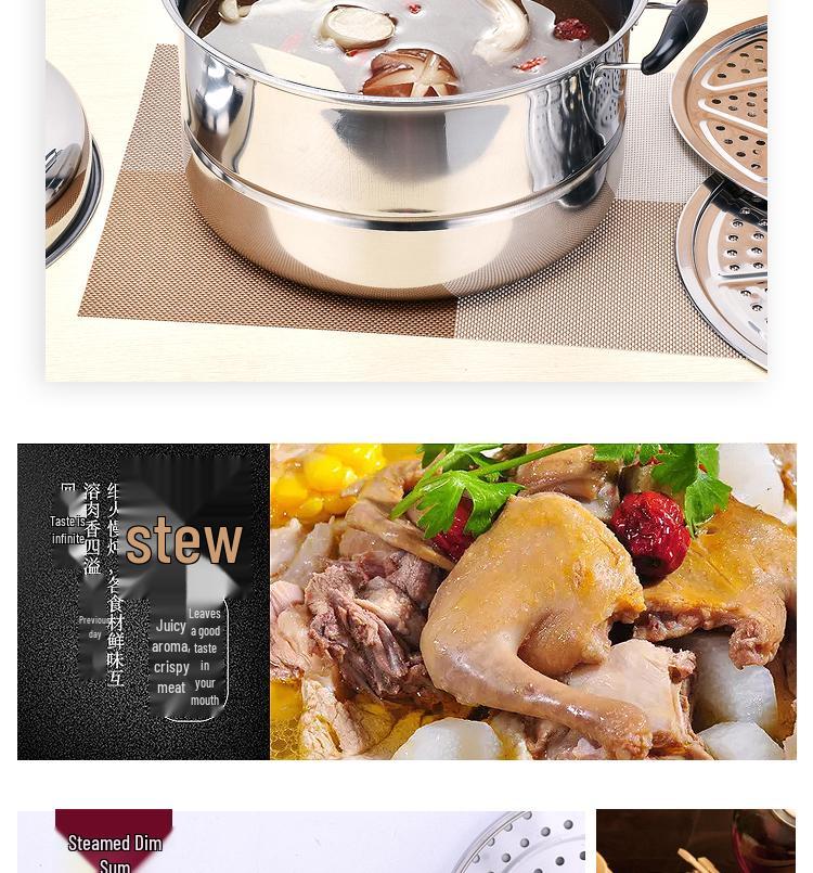 Stainless Steel Three-Layer Steamer with Tray and Soup Pot for Induction Cookers
