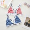 SPROT English Letters with Threaded Cotton Deep V Sports Bra Gathered Triangle Cup Without Steel Ring Comfortable Chest Wrap