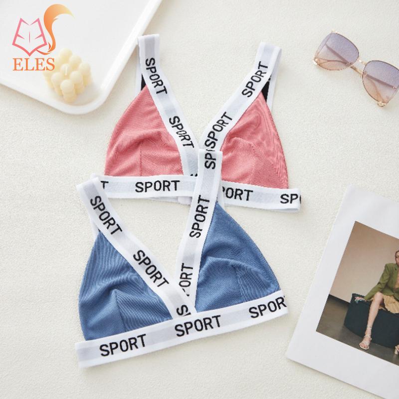 SPROT English Letters with Threaded Cotton Deep V Sports Bra Gathered Triangle Cup Without Steel Ring Comfortable Chest Wrap