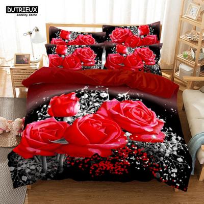 Red Rose Flowers Bedding Set Fashion Duvet Cover Gift For Women Girls Twin Single Queen King Full Size Polyester Duvet Cover Set