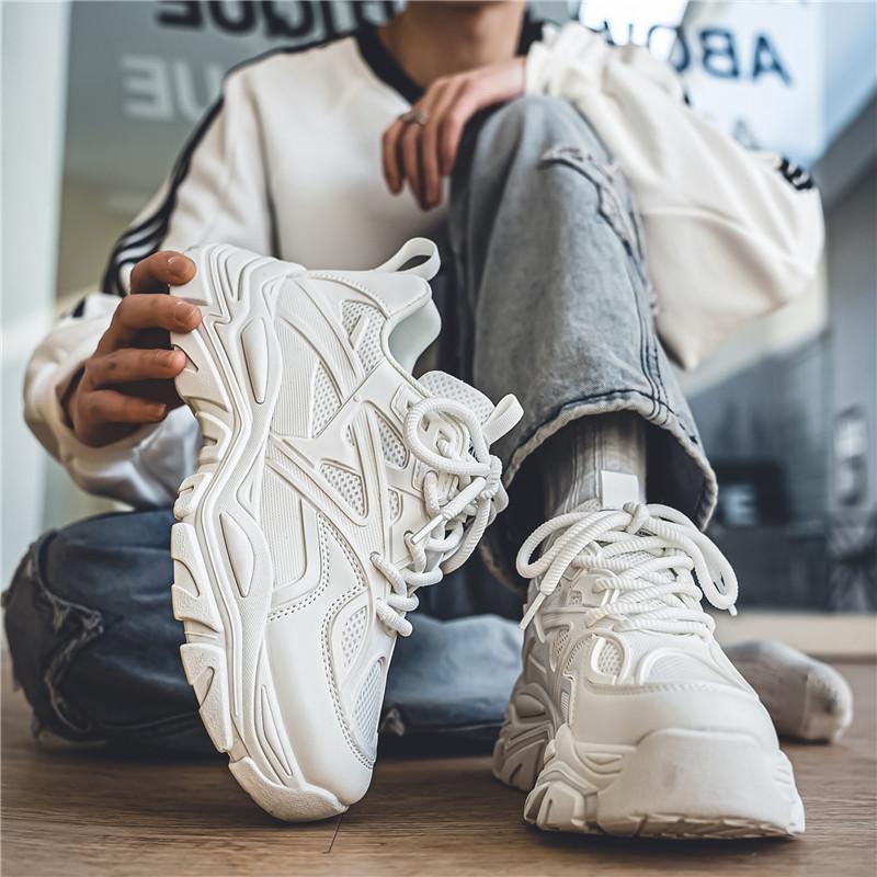 Spring and autumn new men's shoes mesh casual sports heightening couples do not match white non-slip white shoes sports dad shoes
