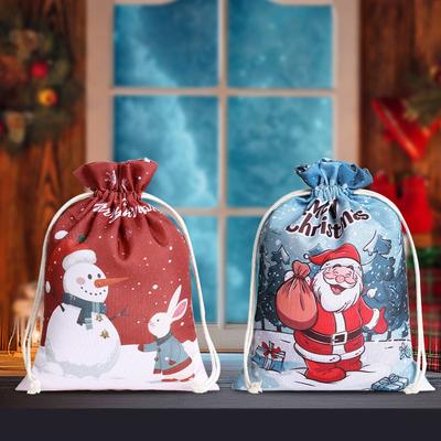 2025Christmas Gift Wrapping Drawstring Merry Christmas Santa Claus Gift Bag Large Size Cookies Candy Mistery Box Packaging Bag