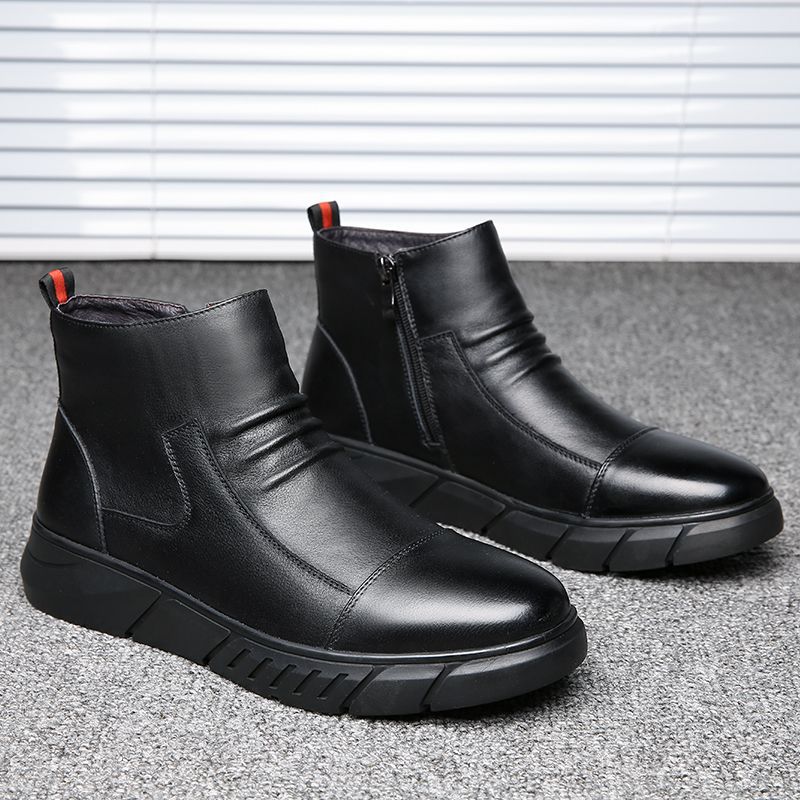 Leather Martin Boots Winter Men's Leather Shoes High-top Boots Versatile British Leather Boots Leather Velvet Thermal Cotton Shoes Men