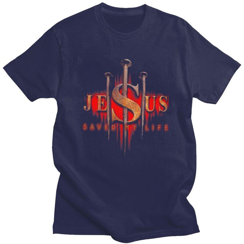 Individuelle Coole Jesus Hat Mein Leben Gerettet T-Shirts Herren 100% Baumwolle T-Shirts Christlicher Religiöser Glaube T-Shirt Kurzarm Mode T-Shirt