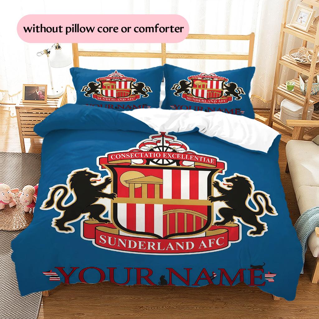 Custom Name Sunderland AFC Pattern Bedding Quilt Set Home Decoration Gift (1 * duvet cover + 2 * pillowcase without core)